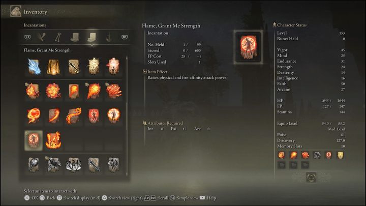 Inkantacja ta jest przydatnym buffem, który powoduje, że zwiększacie obrażenia fizyczne oraz obrażenia od ognia o 20% (w przypadku trybu PvP, 15%) - Elden Ring: Najlepsze inkantacje - lista - Elden Ring - poradnik do gry