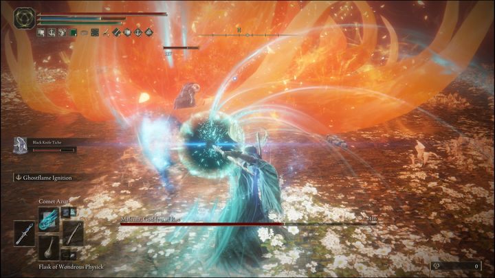 Po uniknięciu powietrznego ataku, wycofajcie się na bezpieczną odległość i użyjcie Komety Azura - Elden Ring: Malenia, Ostrze Miquelli (Malenia, Blade of Miquella) - boss, jak pokonać? - Elden Ring - poradnik do gry