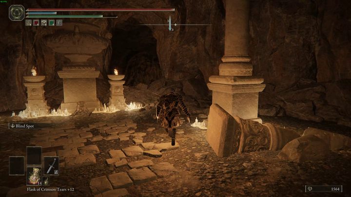 Biegnijcie dalej, aż dotrzecie do pomieszczenia rozświetlonego ogniskami na filarach - Shadow of the Erdtree: Jak dotrzeć do Ukrytego grobu Charo? - Elden Ring - poradnik do gry