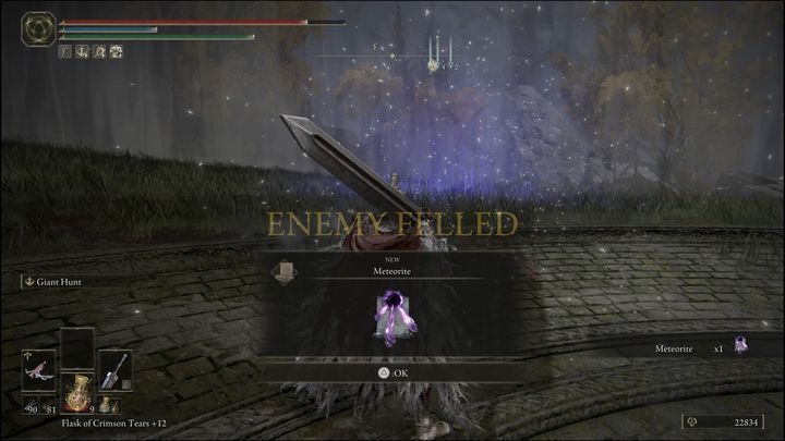 Za pokonanie Alabastrowego Władcy (Alabaster Lord) otrzymacie czar typu gravitas, mianowicie Meteoryt (Meteorite) oraz 3600 Run - Elden Ring: Alabastrowy Władca (Alabaster Lord) - boss, jak pokonać? - Elden Ring - poradnik do gry