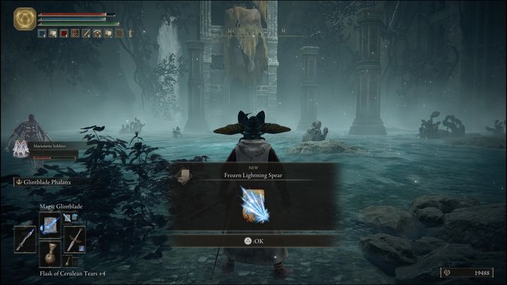 Za pokonanie Żołnierza drakonidów z Nokstelli otrzymacie Runy (12 000) oraz inkantację Zamarznięta włócznia błyskawic (Frozen Lightning Spear) - Elden Ring: Żołnierz drakonidów z Nokstelli (Dragonkin Soldier of Nokstella) - boss, jak pokonać? - Elden Ring - poradnik do gry