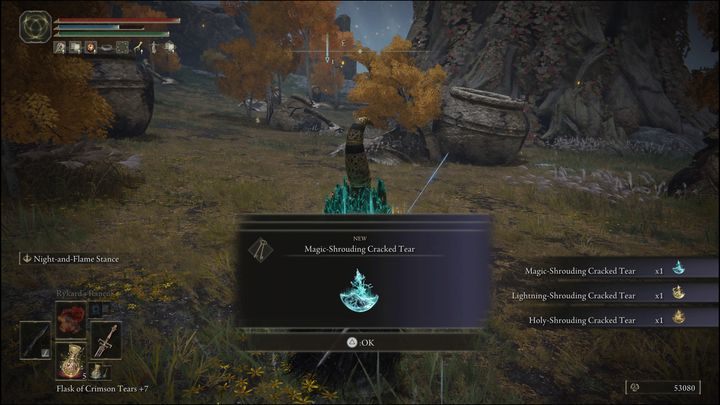 Caelid: 9600 run oraz materiały Zielonopęka kryształowa łza (Greenburst Crystal Tear), Pęknięta łza całunu płomieni (Flame-Shrouding Cracked Tear) - Elden Ring: Awatar Złotego Drzewa (Erdtree Avatar) - boss, jak pokonać? - Elden Ring - poradnik do gry