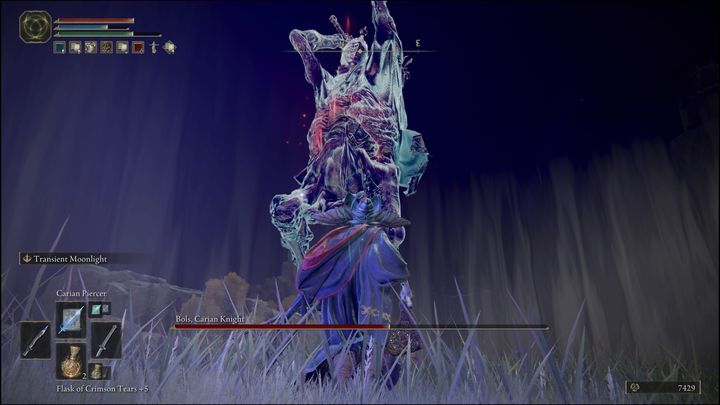 Jednym z jego najgroźniejszych ataków jest wyskok w powietrze, aby po chwili zaatakować za pomocą miecza, tworząc olbrzymią falę uderzeniową - Elden Ring: Bols, karyjski rycerz (Bols, Carian Knight) - boss, jak pokonać? - Elden Ring - poradnik do gry