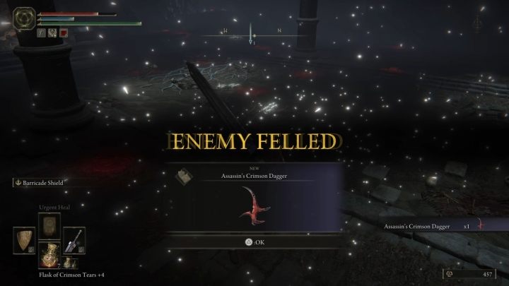 Za pokonanie Zabójcy czarnego noża otrzymacie 1600 run i Karmazynowy sztylet skrytobójcy (Assassins Crimson Dagger) - Elden Ring: Zabójca czarnego noża (Black knife assassin) - boss, jak pokonać? - Elden Ring - poradnik do gry