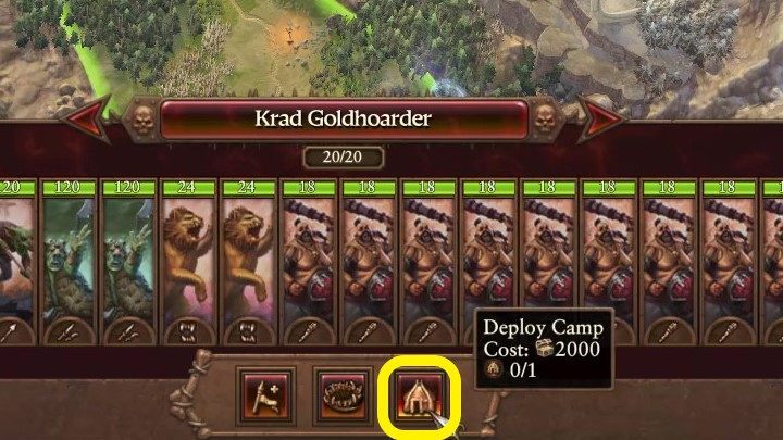 Po naciśnięciu powyższego przycisku automatycznie w miejscu stania armii powstaje obóz - Total War Warhammer 3: Królestwa ogrów - unikalne mechaniki - Total War Warhammer 3 - poradnik do gry