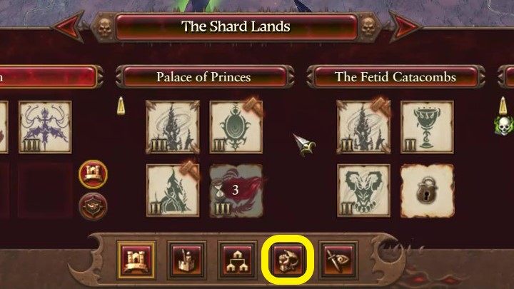 W tym celu wybierzcie dowolną osadę i naciśnijcie przycisk zaznaczony na screenie powyżej - Total War Warhammer 3: Armia - werbunek i uzupełnianie - Total War Warhammer 3 - poradnik do gry