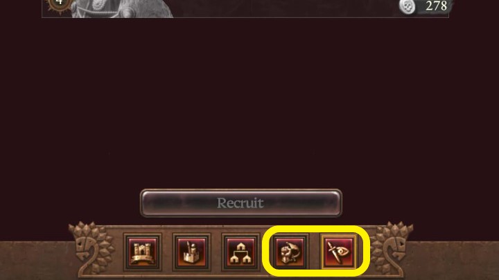 Aby zwerbować lordów i bohaterów należy wybrać osadę i nacisnąć jeden z podkreślonych powyżej przycisków - Total War Warhammer 3: Werbunek - Total War Warhammer 3 - poradnik do gry