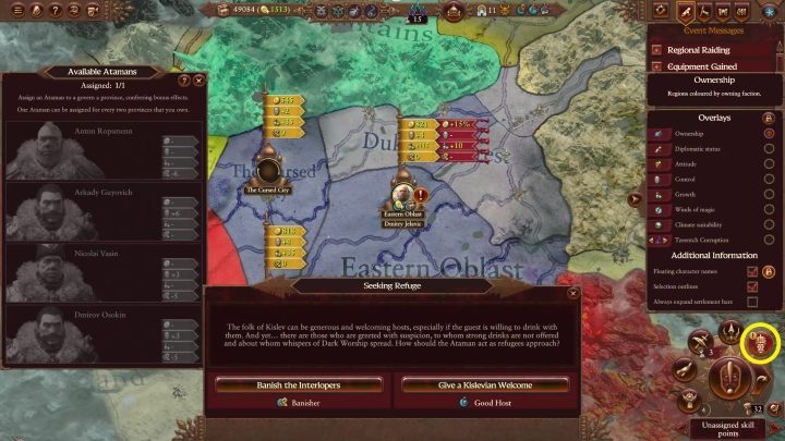 Co dwie zdobyte prowincje możecie mianować atamana, który będzie zarządzać wybranym terenem - Total War Warhammer 3: Kislev - unikalne mechaniki - Total War Warhammer 3 - poradnik do gry