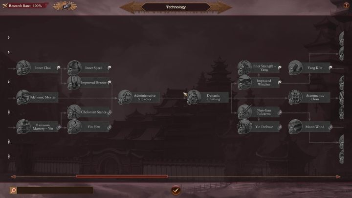 Każda grubsza część drzewka kończy się jednak zwężeniem, do którego trzeba dotrzeć opracowując wcześniejsze technologie - Total War Warhammer 3:Wielki Kataj, Technologie i budynki - jakie na początek? - Total War Warhammer 3 - poradnik do gry