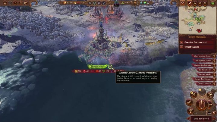 To gdzie Wasza frakcja powinna zamieszkać poznacie po kolorowych kółkach koło nazwy osady - Total War Warhammer 3: Rozwój osad, budynki i klimat - Total War Warhammer 3 - poradnik do gry