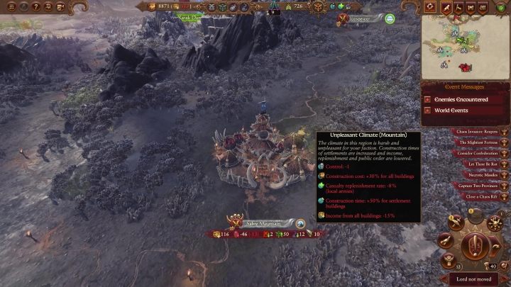 Zamieszkanie w osadach z pomarańczową i czerwoną obwódką wiąże się z karami - Total War Warhammer 3: Rozwój osad, budynki i klimat - Total War Warhammer 3 - poradnik do gry