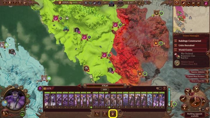 Wybierzcie armię i naciśnijcie zaznaczony przycisk. - Total War Warhammer 3: Slaanesh - unikalne mechaniki - Total War Warhammer 3 - poradnik do gry