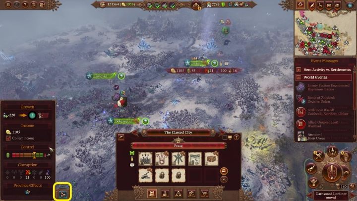 Można je włączyć w lewym rogu ekranu, po wybraniu któregoś osiedla (uruchamia się je osobno dla każdej prowincji) - Total War Warhammer 3: Prowincje - Total War Warhammer 3 - poradnik do gry