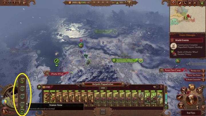 Koło portretu lorda znajduje się menu trybów, w nim możecie wybrać jeden z kilku dostępnych sposobów poruszania - Total War Warhammer 3: Poruszanie się - Total War Warhammer 3 - poradnik do gry