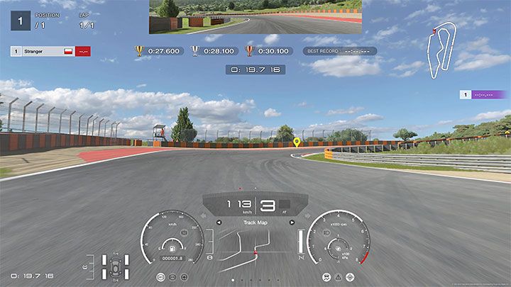 Sam tor Dragon Trail - Gardens najbardziej wymagający ma początek, który zakłada przejechanie kilku wolnych zakrętów (przykładowy na obrazku) - Gran Turismo 7: Kariera - Rozdziały / Menu 21-30 - Gran Turismo 7 - poradnik do gry
