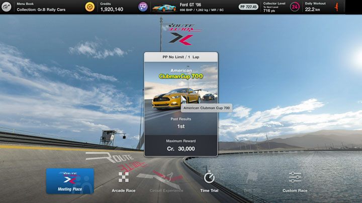 Opisywany tor posiada tylko jeden wyścig - American Clubman Cup 700 z powyższego obrazka - Gran Turismo 7: Grind i zarabianie kredytów - Special Stage Route X - Gran Turismo 7 - poradnik do gry