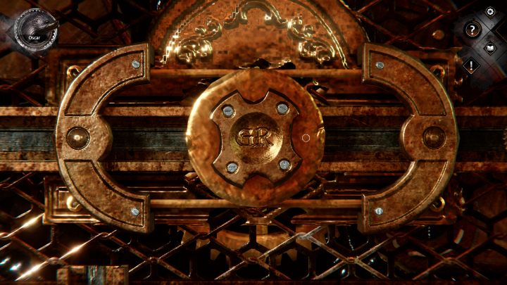 Na koniec przekręćcie złoty element z inicjałami o 180 stopni - Syberia The World Before: Vaghen - schronisko Silberspiegel, jesień 2005 część 4 (Vaghen - Silberspiegel refuge, autumn 2005 part 4) - solucja, opis przejścia - Syberia The World Before - poradnik do gry