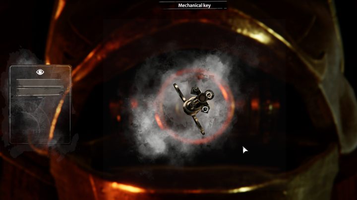 Gdy otworzy się głowa maszyny ustawcie odpowiednio klucz i przekręćcie zamek - Syberia The World Before: Vaghen - schronisko Silberspiegel, jesień 2005 część 4 (Vaghen - Silberspiegel refuge, autumn 2005 part 4) - solucja, opis przejścia - Syberia The World Before - poradnik do gry