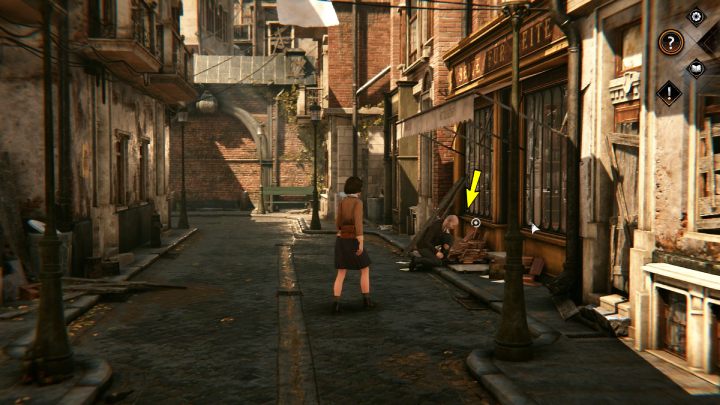 Porozmawiajcie z mężczyzną klęczącym przy sklepie z rozbitą szybą - Syberia The World Before: Vaghen - Dzielnica muzyczna, wiosna 1937 (Vaghen - Musician district, spring 1937) - solucja, opis przejscia - Syberia The World Before - poradnik do gry
