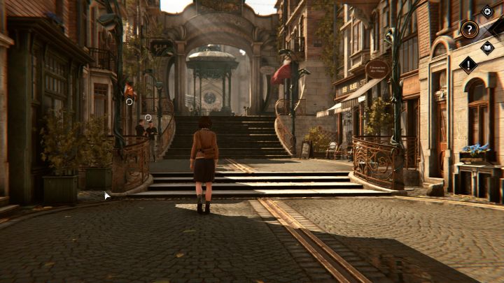 Gdy rozpocznie się gra, skręćcie w lewo i idźcie prosto, aż dotrzecie do placu głównego - Syberia The World Before: Vaghen - Dzielnica muzyczna, wiosna 1937 (Vaghen - Musician district, spring 1937) - solucja, opis przejscia - Syberia The World Before - poradnik do gry