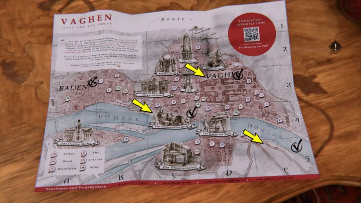 Każdy z zaznaczonych sklepów w książce telefonicznej posiada literę wraz z cyfrą w prawym dolnym rogu - Syberia The World Before: Vaghen - dzielnica kwiatowa, jesień 2005 część 1 (Vaghen - flower district, autumn 2005 part 1) - solucja, opis przejścia - Syberia The World Before - poradnik do gry