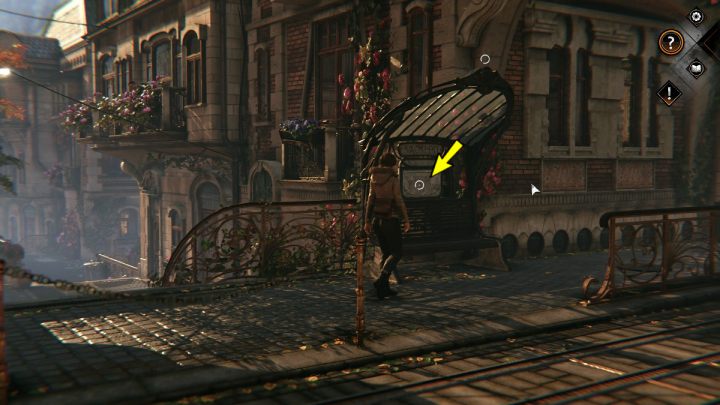 Wróćcie na wyższy poziom dzielnicy kwiatowej i wejdźcie na główną ulicę - Syberia The World Before: Vaghen - dzielnica kwiatowa, jesień 2005 część 1 (Vaghen - flower district, autumn 2005 part 1) - solucja, opis przejścia - Syberia The World Before - poradnik do gry