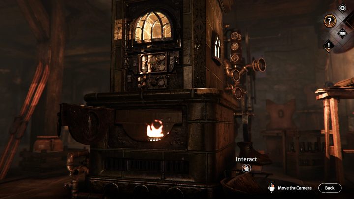 Zbadajcie piec znajdujący się niedaleko stolików - Syberia The World Before: Vaghen - schronisko Silberspiegel, lato 1937 część 1(Vaghen - Silberspiegel refuge, summen 1937 part 1) - solucja, opis przejścia - Syberia The World Before - poradnik do gry