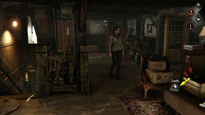 Zbadajcie książkę na piętrze schroniska, niedaleko schodów i korytarza prowadzącego do pokoi - Syberia The World Before: Vaghen - schronisko Silberspiegel, jesień 2005 część 1 (Vaghen - Silberspiegel refuge, autumn 2005 part 1) - solucja, opis przejścia - Syberia The World Before - poradnik do gry