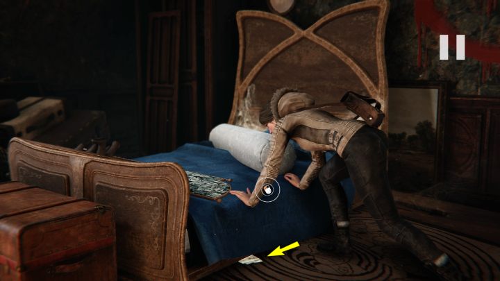 Przesuńcie łóżko i podnieście brakujący kawałek szkicu - Syberia The World Before: Vaghen - most Mgieł, jesień 2005 część 1 (Vaghen - bridge of Mists, autumn 2005 part 1) - solucja, opis przejścia - Syberia The World Before - poradnik do gry