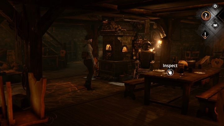 Wejdźcie do budynku schroniska i zbadajcie na stoliku - Syberia The World Before: Vaghen - schronisko Silberspiegel, jesień 2005 część 3 (Vaghen - Silberspiegel refuge, autumn 2005 part 3) - solucja, opis przejścia - Syberia The World Before - poradnik do gry