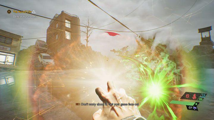 Boss podobnie jak główny bohater polega na 3 różnych żywiołach - Ghostwire Tokyo: Życie pod ziemią (The Buried Life) - solucja, opis przejścia - Ghostwire Tokyo - poradnik do gry