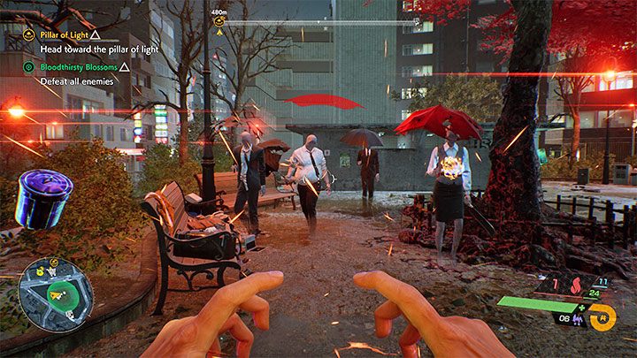 Wyruszcie w stronę czerwonego drzewa znajdującego się w parku - Ghostwire Tokyo: Krwiożercze kwiaty (Bloodthirsty Blossoms) - solucja, opis przejścia - Ghostwire Tokyo - poradnik do gry