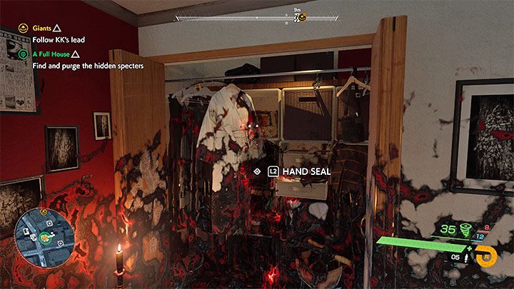 Trzecie widmo ukrywa się w szafie na ubrania i po krótkiej wymianie zdań możecie złamać manualną pieczęć - Ghostwire Tokyo: Dom pełen duchów (A Full House) - solucja, opis przejścia - Ghostwire Tokyo - poradnik do gry
