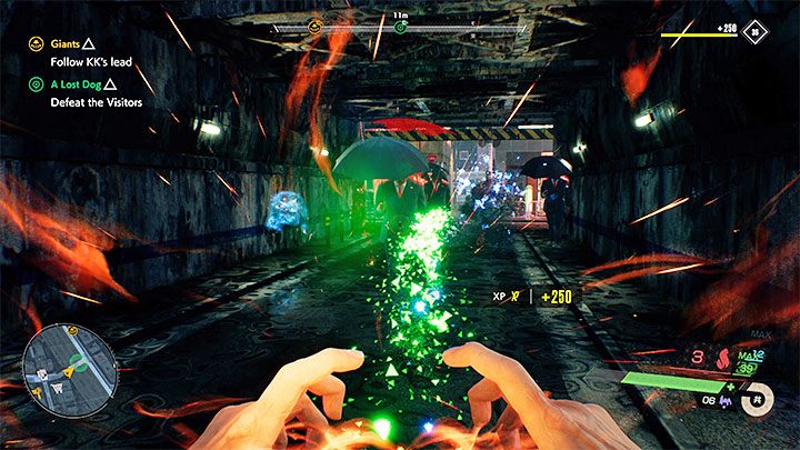 Podczas konfrontacji z Przybyszami wykorzystujcie to, że nie musicie ochraniać ducha brata, tak więc nie ma obowiązku pozostawania przez cały czas blisko środkowej części tunelu - Ghostwire Tokyo: Zaginiony pies (A Lost Dog) - solucja, opis przejścia - Ghostwire Tokyo - poradnik do gry