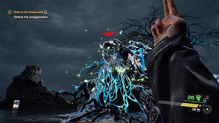 Skupisko ma 3 czułe punkty, które są przyczepionymi do niego maskami - Ghostwire Tokyo: Brama do zaświatów (Gate to the Underworld) - solucja, opis przejścia - Ghostwire Tokyo - poradnik do gry