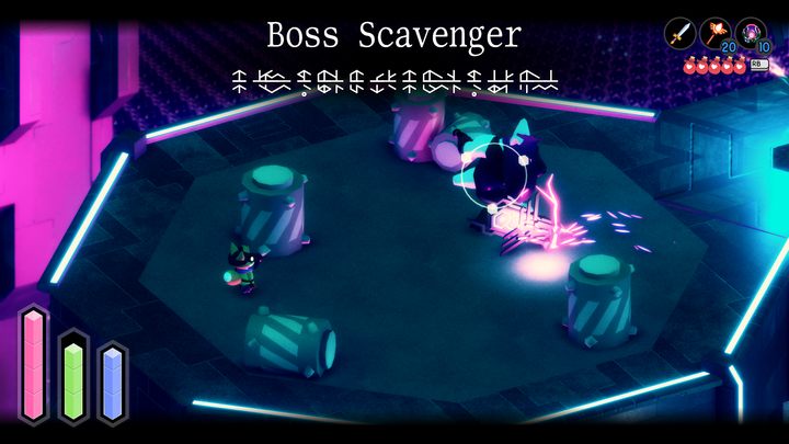 Przywódczyni zbieraczy posiada kilka elementów wyposażenia, którymi naprzemiennie atakuje - Tunic: Przywódczyni zbieraczy (Boss Scavenger) - boss, jak pokonać? - Tunic - poradnik do gry