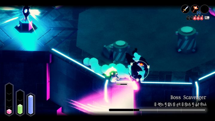 Sprawdzi się ostrzeliwanie bossa z dystansu za pomocą różdżki, jednak musicie pamiętać, że many nie starczy Wam więcej niż na jedną czwartą paska zdrowia wroga (chyba że będziecie mieli przy sobie niebieskie owoce) - Tunic: Przywódczyni zbieraczy (Boss Scavenger) - boss, jak pokonać? - Tunic - poradnik do gry