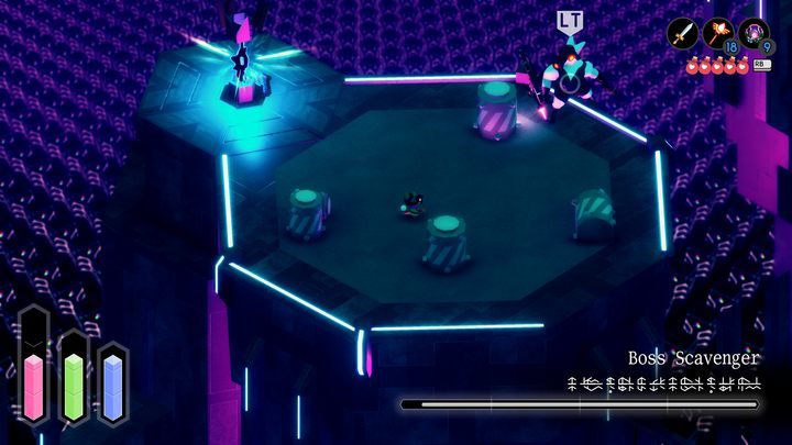 Na tyle ciężko więc opanować do perfekcji to starcie, że musicie mieć przy sobie co najmniej kilka magicznych mikstur regenerujących zdrowie - trochę HP na pewno stracicie, warto więc być przygotowanym na leczenie w sytuacji awaryjnej - Tunic: Przywódczyni zbieraczy (Boss Scavenger) - boss, jak pokonać? - Tunic - poradnik do gry