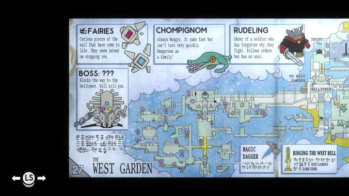 Zachodni ogród (mapa powyżej) to miejsce, do którego początkowo można się dostać tylko za sprawą Mrocznego grobowca (Dark Tomb) położonego za młynem w Nadświecie - Tunic: Zachodni ogród (West Garden) - jak przejść? - Tunic - poradnik do gry