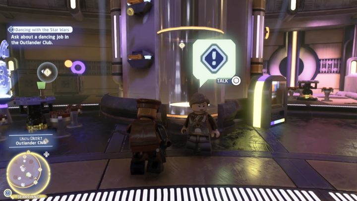 Sterując postacią Hana Solo z epizodu 7, porozmawiajcie ze zleceniodawcą przy klubie Outlander w dzielnicy Uscru - LEGO Skywalker Saga: Taniec z gwiezdnymi wojnami (Dancing with the Star Wars) - solucja, opis przejścia - LEGO Skywalker Saga - poradnik do gry
