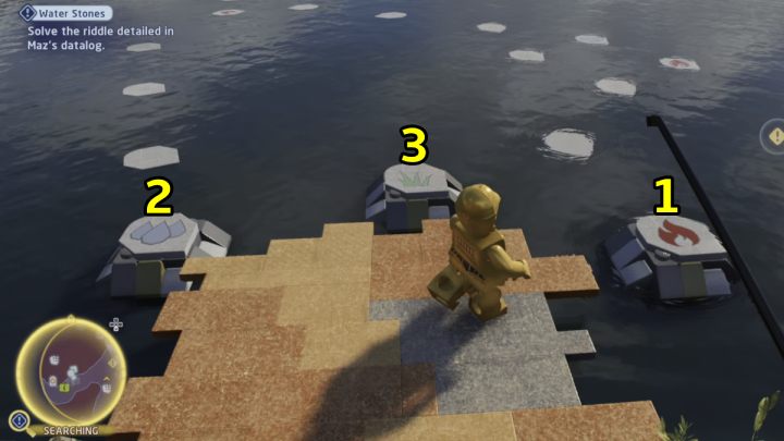 Udajcie się do obszaru poszukiwań i podjedźcie do kamiennych platform wystających z wody - LEGO Skywalker Saga: Jak kamień w wodę (Water Stones) - solucja, opis przejścia - LEGO Skywalker Saga - poradnik do gry