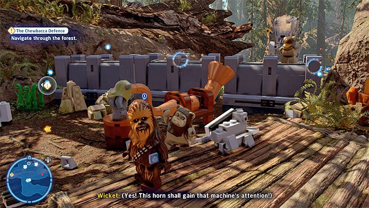 Na potrzeby wybrania prawej ścieżki musicie skonstruować prawy obiekt - róg Ewoków (Ewok Horn) - LEGO Skywalker Saga: Obrona Chewbacki (The Chewbacca Defence) - solucja, opis przejścia - LEGO Skywalker Saga - poradnik do gry