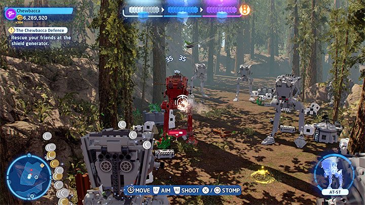Do finałowej części etapu przystąpicie niezależnie od wybranej ścieżki, gdyż zarówno lewa jak i prawa pozwolą Wam przejąć kontrolę nad AT-ST - LEGO Skywalker Saga: Obrona Chewbacki (The Chewbacca Defence) - solucja, opis przejścia - LEGO Skywalker Saga - poradnik do gry