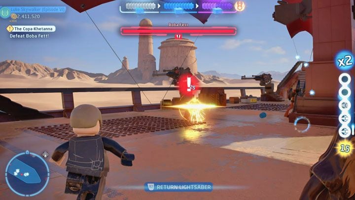 Bossa powinniście atakować na odległość - możecie np - LEGO Skywalker Saga: Boba Fett - boss, jak pokonać? - LEGO Skywalker Saga - poradnik do gry