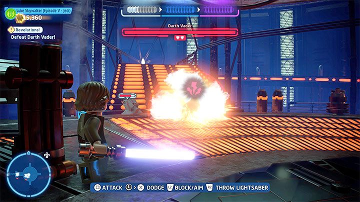 W drugim pojedynku wszystkie ataki musicie wyprowadzać grając jako Luke Skywalker (R2-D2 będzie jedynie pomagał z niektórymi zagadkami) - LEGO Skywalker Saga: Darth Vader - boss, jak pokonać? - LEGO Skywalker Saga - poradnik do gry