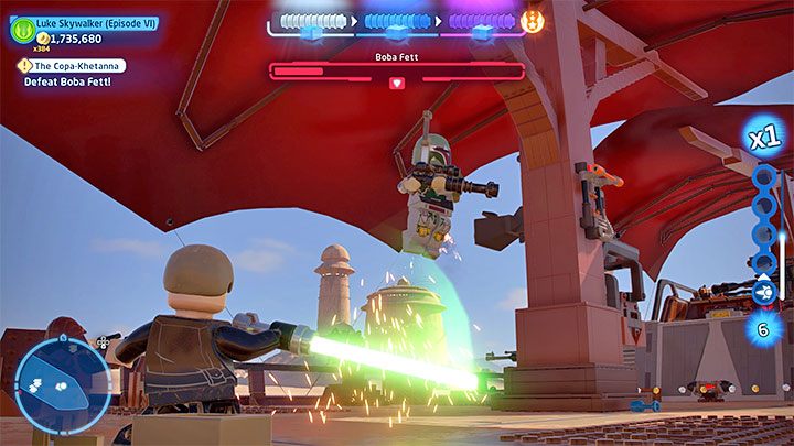Etap ten składa się z kilku części, a na początek czeka Was pojedynek z bossem Bobą Fettem - LEGO Skywalker Saga: Copa-Khetanna (The Copa-Khetanna) - solucja, opis przejścia - LEGO Skywalker Saga - poradnik do gry