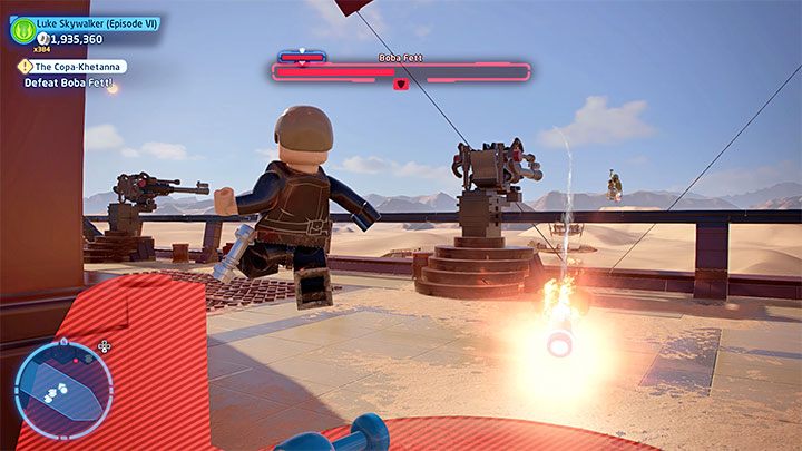W drugiej części pojedynku Boba Fett zacznie latać wokół barki - LEGO Skywalker Saga: Copa-Khetanna (The Copa-Khetanna) - solucja, opis przejścia - LEGO Skywalker Saga - poradnik do gry