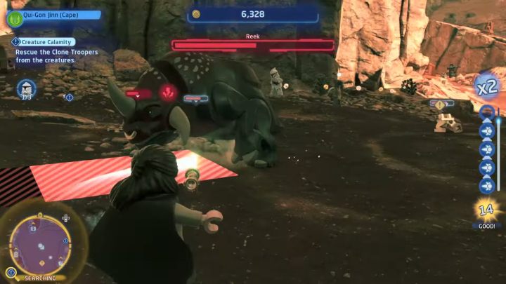 Udajcie się do następnego wyznacznika na obszarze lądowiska i pokonajcie potwora o nazwie Reek - LEGO Skywalker Saga: Kreaturowa katastrofa (Creature Calamity) - solucja, opis przejścia - LEGO Skywalker Saga - poradnik do gry