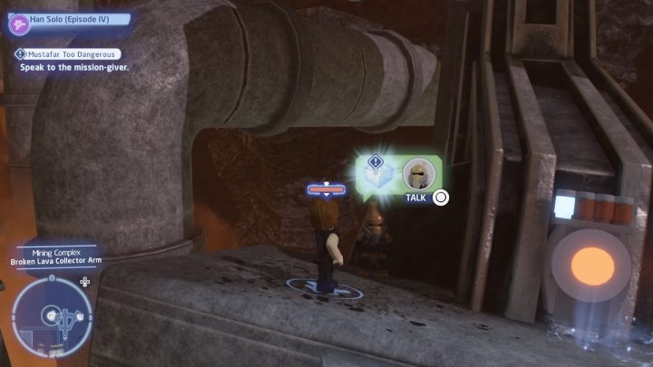 Sterując postacią Łotra, porozmawiajcie ze zleceniodawcą i przyjmijcie zadanie - LEGO Skywalker Saga: Mustafarciarz (Mustafar Too Dangerous) - solucja, opis przejścia - LEGO Skywalker Saga - poradnik do gry