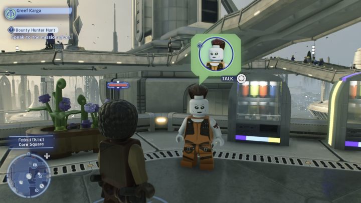 Sterując postacią Łowcy głów, porozmawiajcie ze zleceniodawcą i przyjmijcie zadanie - LEGO Skywalker Saga: Łowy na łowcę (Bounty Hunter Hunt) - solucja, opis przejścia - LEGO Skywalker Saga - poradnik do gry